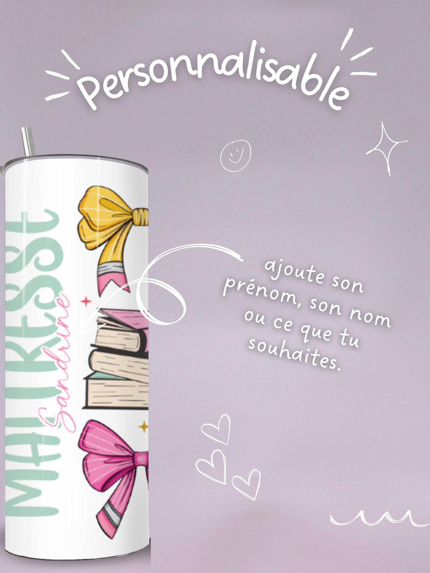 Mug Isotherme 591ml avec Couvercle et Paille - MaĂźtresse Charms - Personnalisable