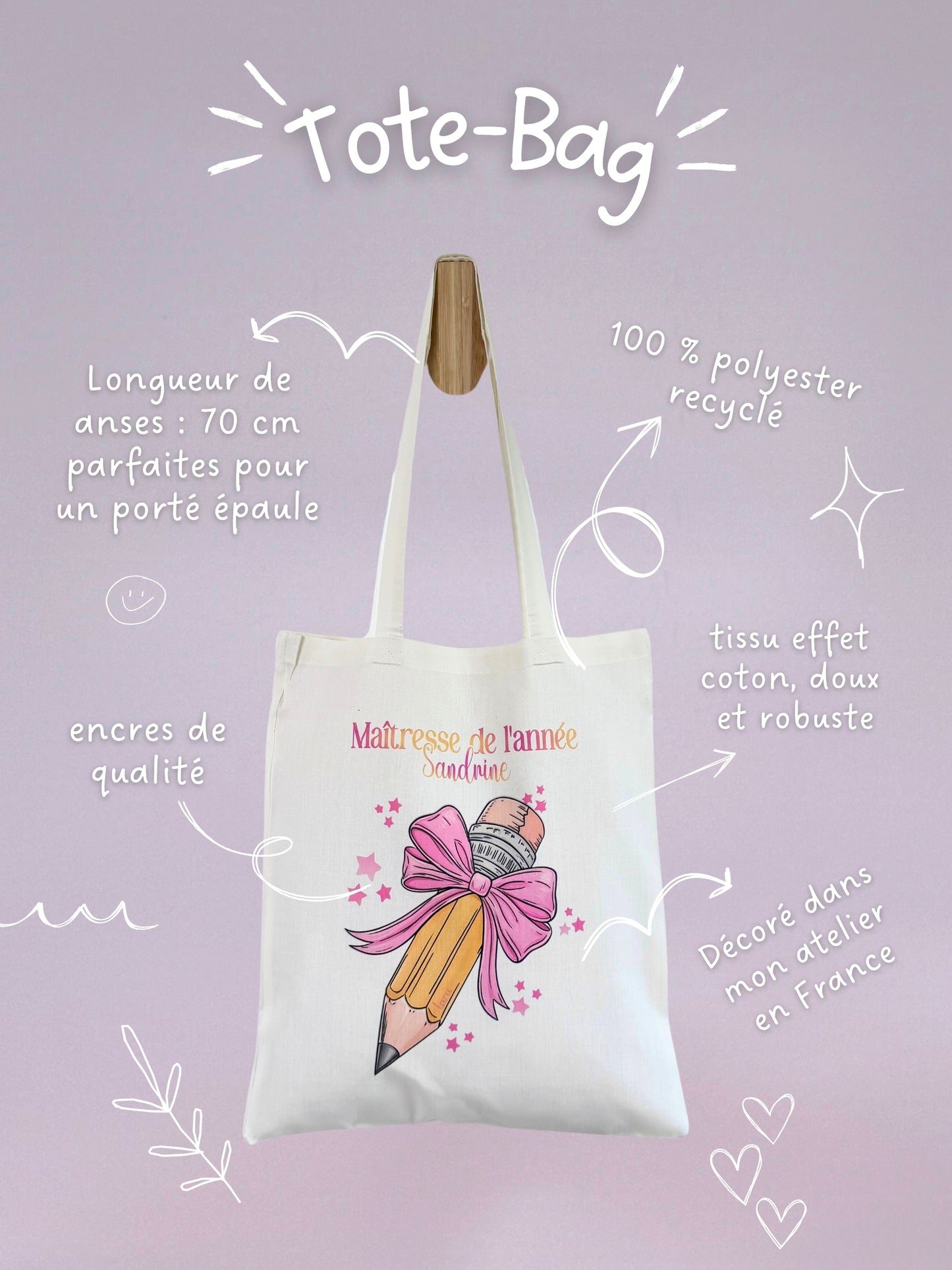 Tote-bag Tissus Recyclé - Maitresse Girly - Personnalisable