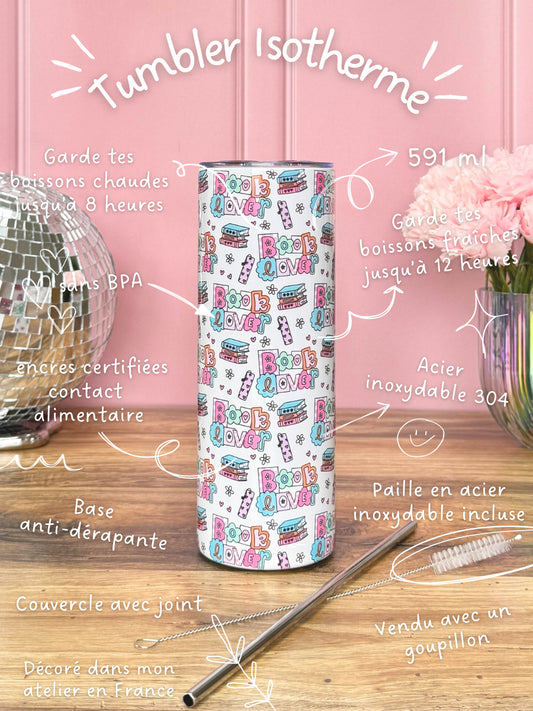 Tumbler Isotherme 591ml avec Couvercle et Paille - Book Lover