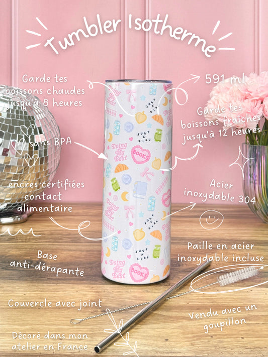 Tumbler Isotherme 591ml avec Couvercle et Paille - Doing My Best