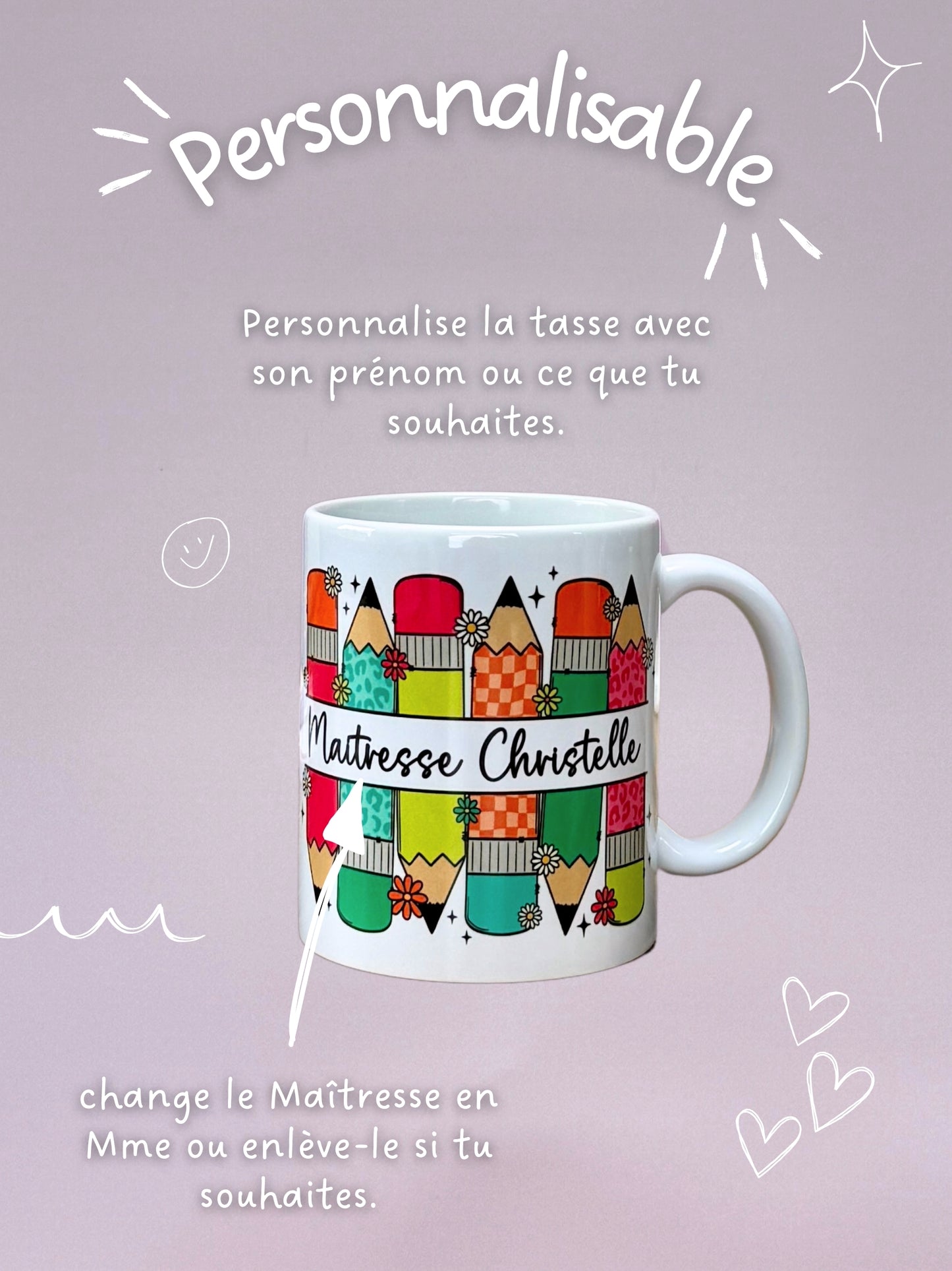 Tasse Céramique 330 ml - Maîtresse Aux Crayons - Personnalisable