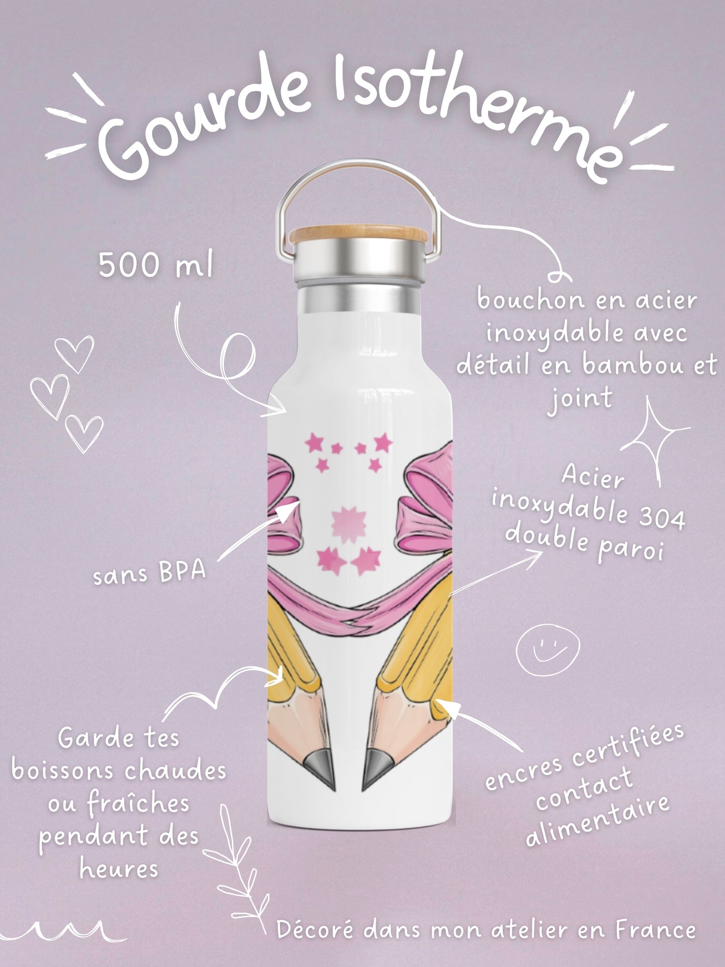 Gourde Isotherme 500 ml - MaĂźtresse Girly - Personnalisable
