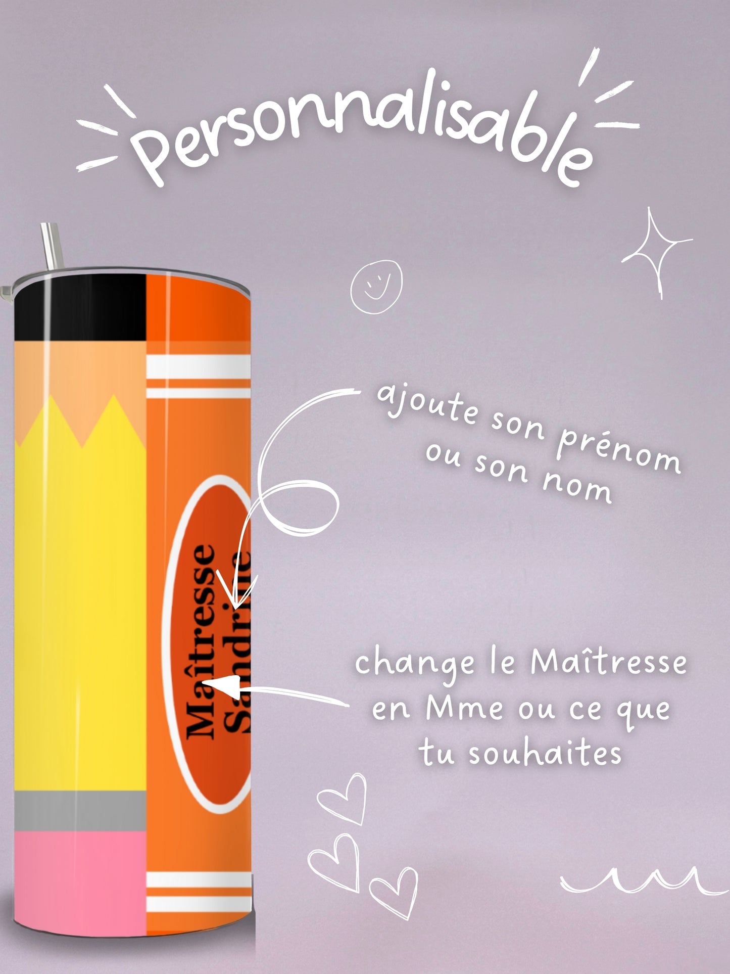 Mug Isotherme 591ml avec Couvercle et Paille - MaĂźtresse Color - Personnalisable