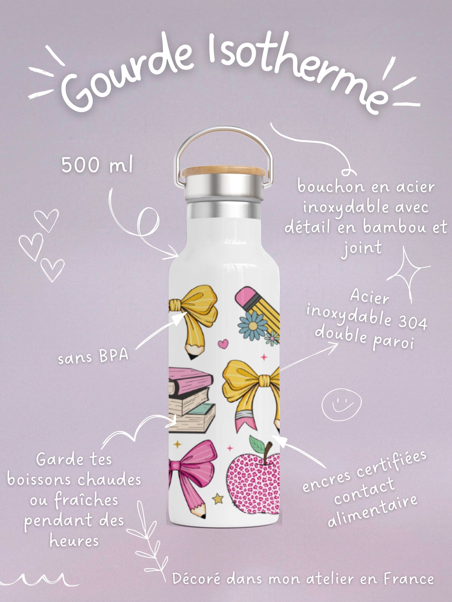 Gourde Isotherme 500 ml - MaĂźtresse Charms - Personnalisable