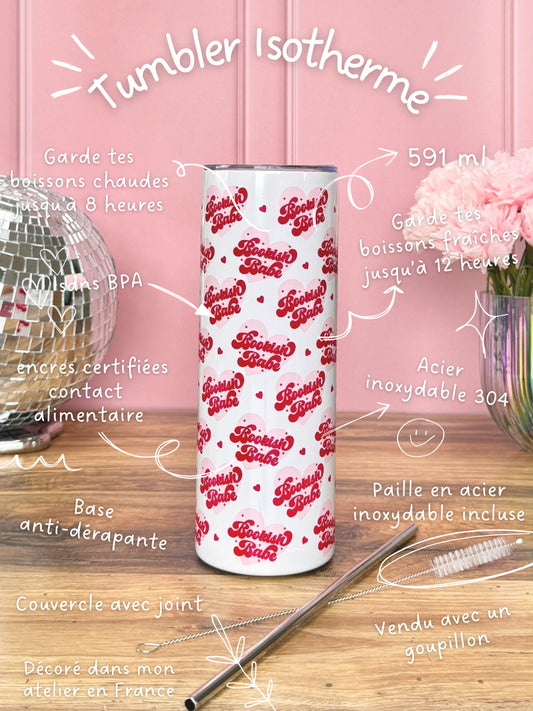 Tumbler Isotherme 591ml avec Couvercle et Paille - Bookish Babe