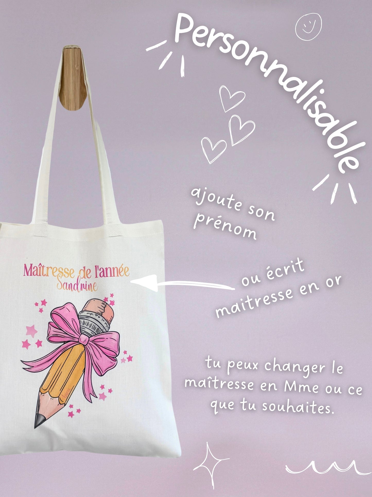 Tote-bag Tissus Recyclé - Maitresse Girly - Personnalisable