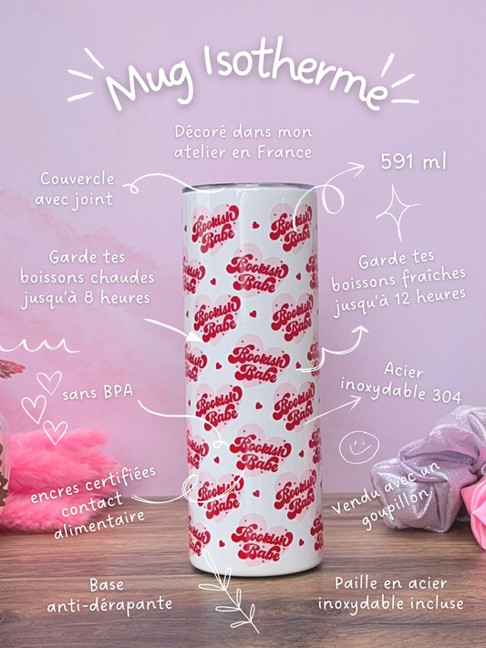 Mug Isotherme 591ml avec Couvercle et Paille - Bookish Babe