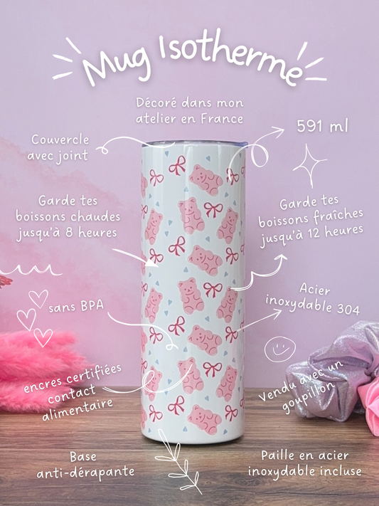 Mug Isotherme 591ml avec Couvercle et Paille - My Gummy Bear