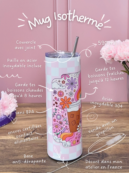 Mug Isotherme 591ml avec Couvercle et Paille - Iced Coffee Lover