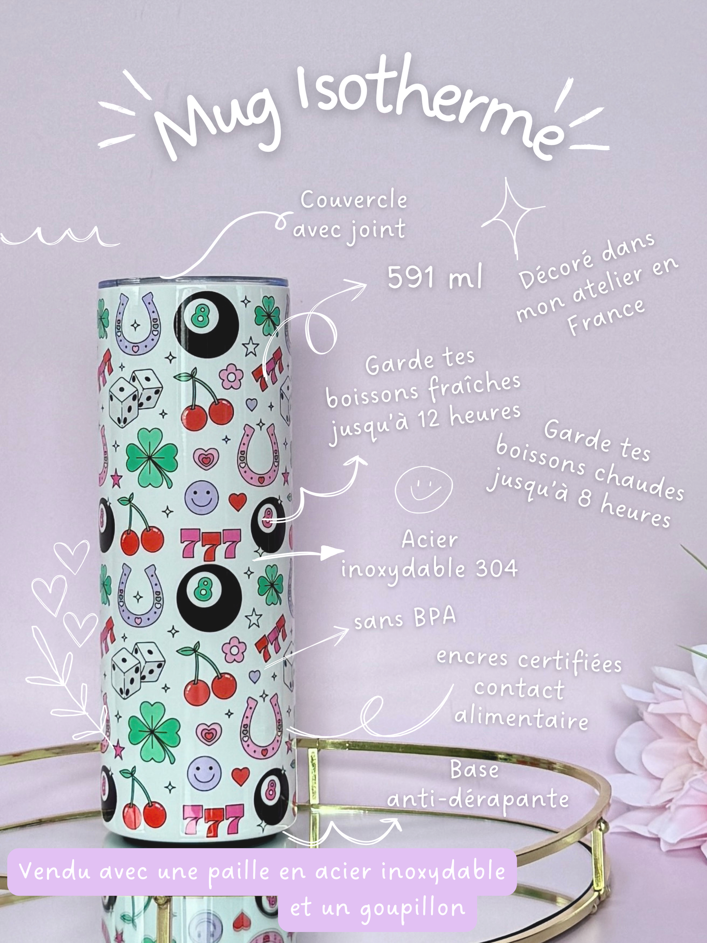 Mug Isotherme 591ml avec Couvercle et Paille - The Lucky Charms