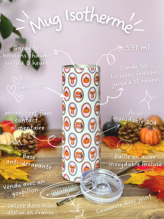 Mug Isotherme 591ml avec Couvercle et Paille - Tableaux D'Automne