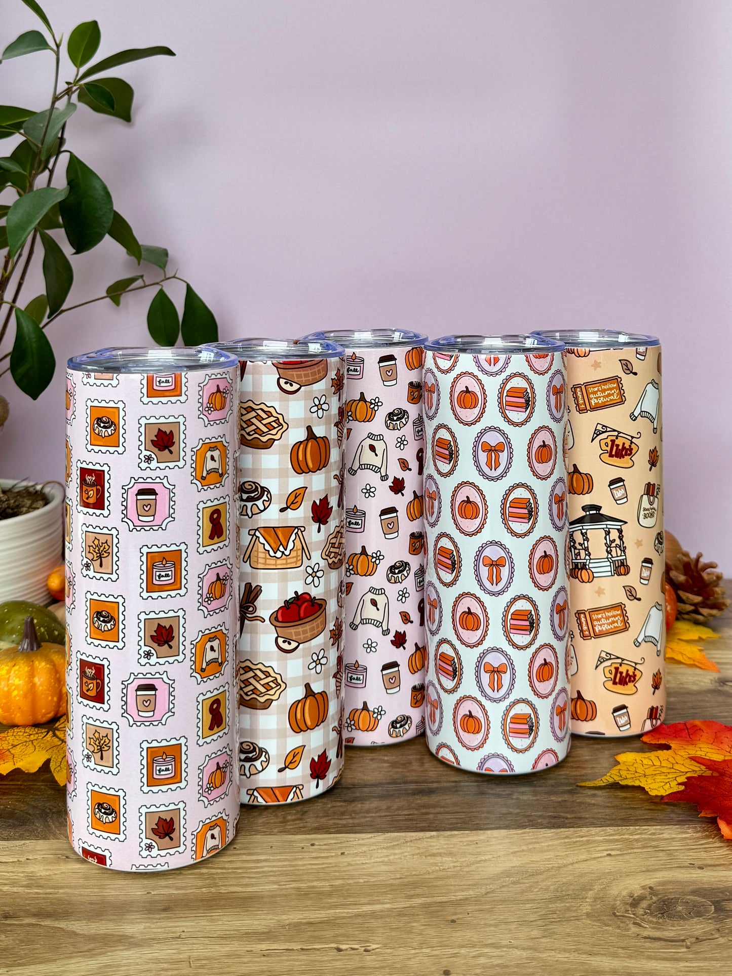 Mug Isotherme 591ml avec Couvercle et Paille - Timbres D'Automne