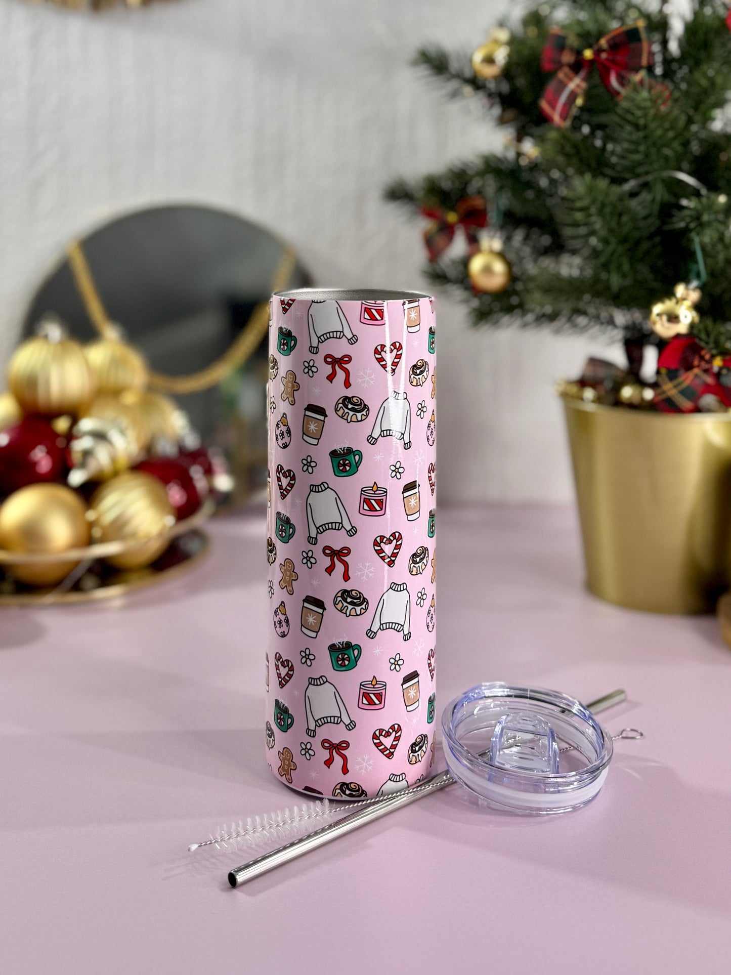 Tumbler Isotherme 591ml avec Couvercle et Paille - Christmas Girly
