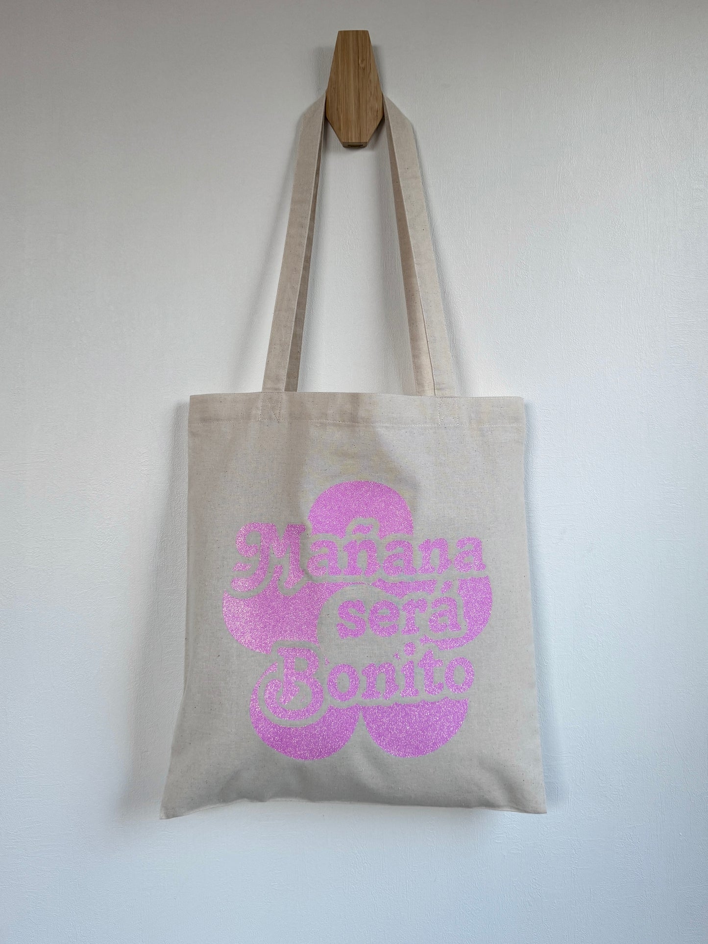Tote-bag Tissus 100% Recyclé - Mañana Sera Bonito Rose Pailleté