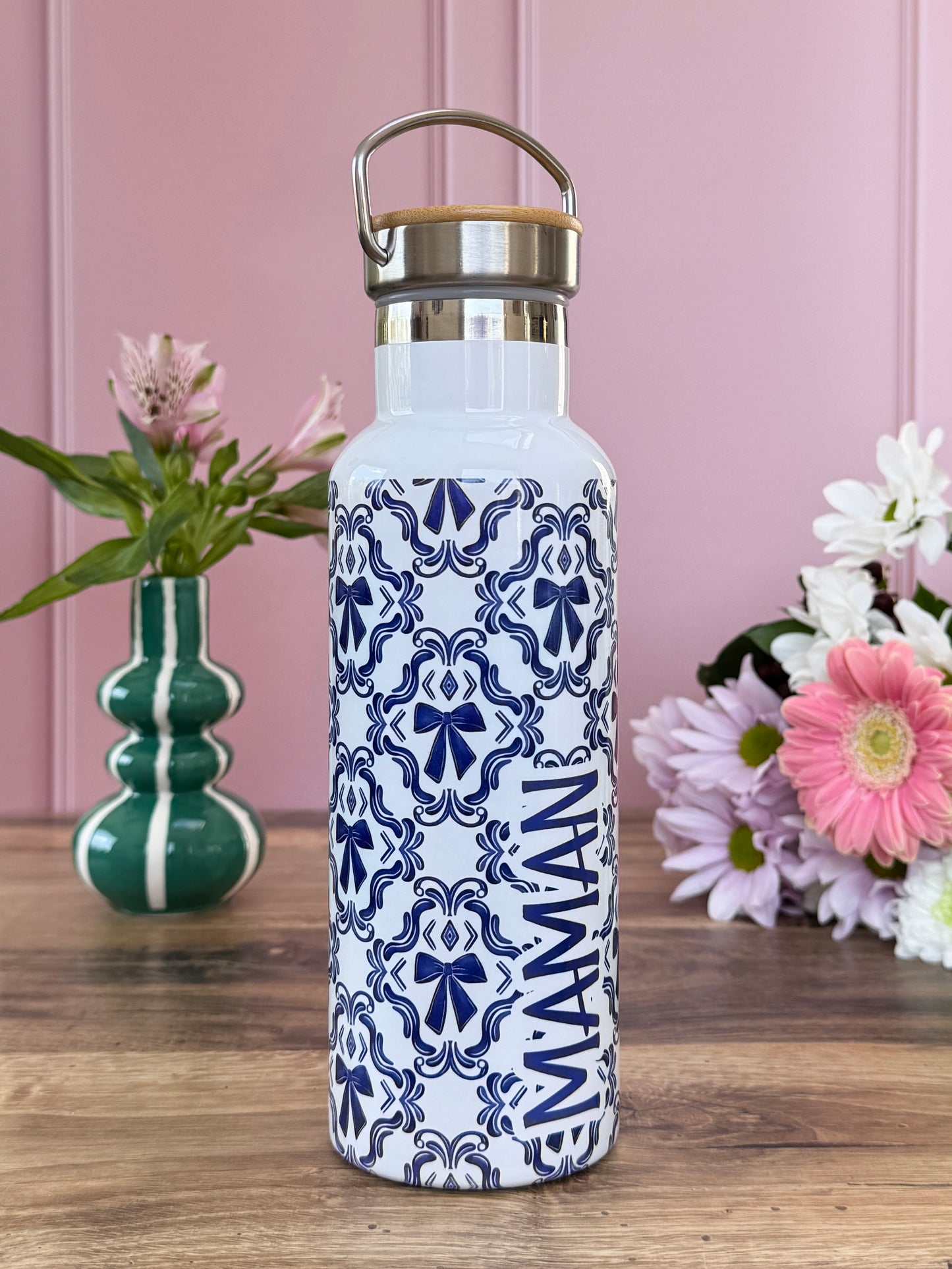 Gourde Isotherme 500 ml - Maman - Noeuds Bleus - Personnalisable