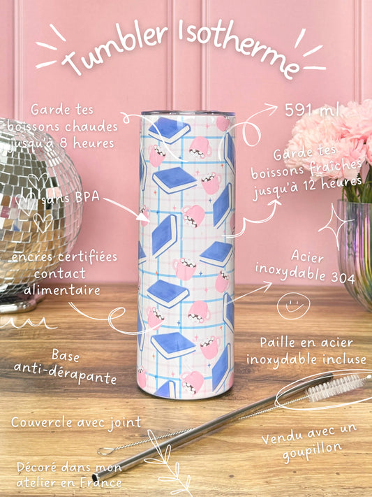 Tumbler Isotherme 591ml avec Couvercle et Paille - Bookish Fuel