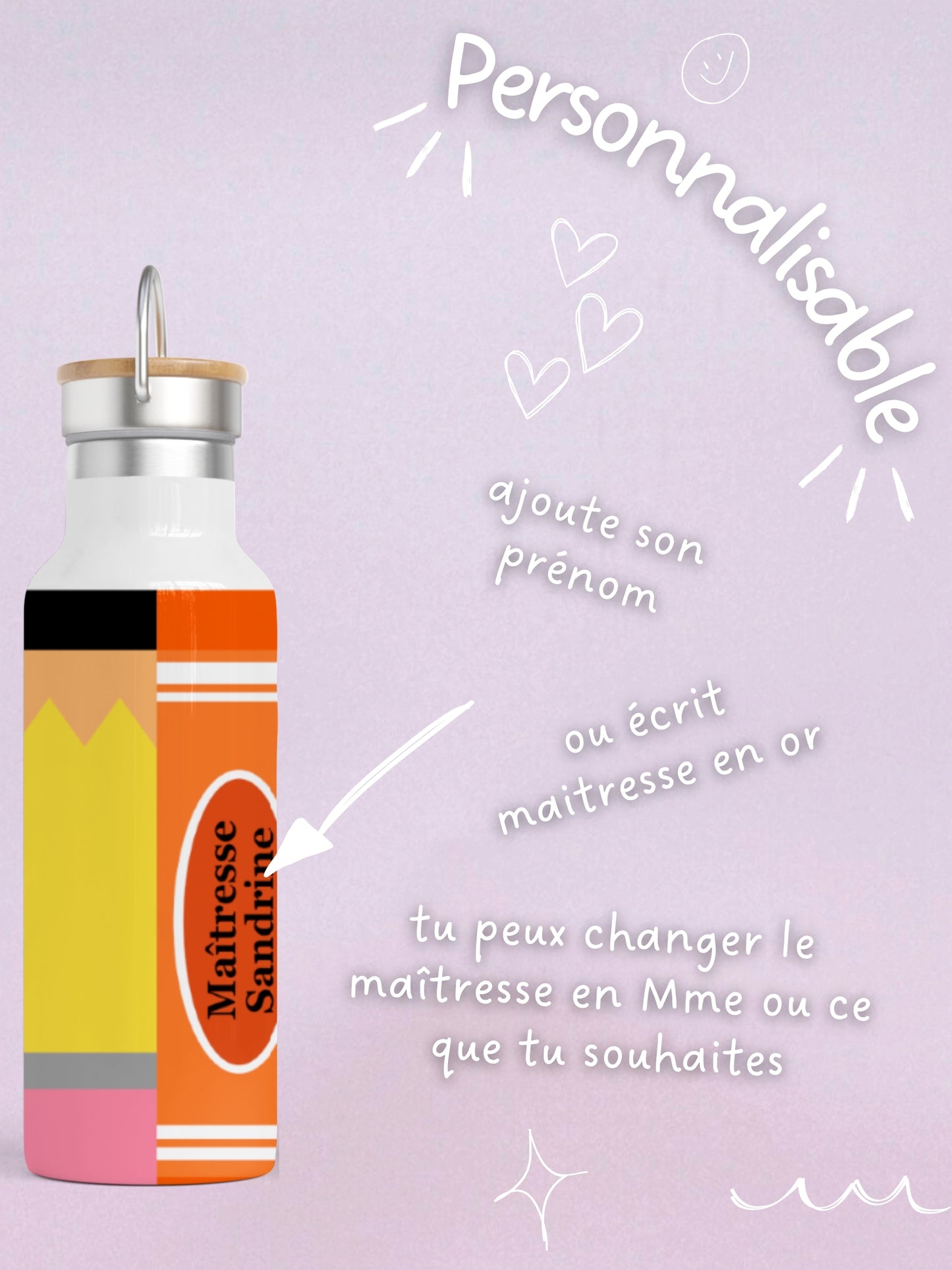 Gourde Isotherme 500 ml - Maîtresse Color - Personnalisable