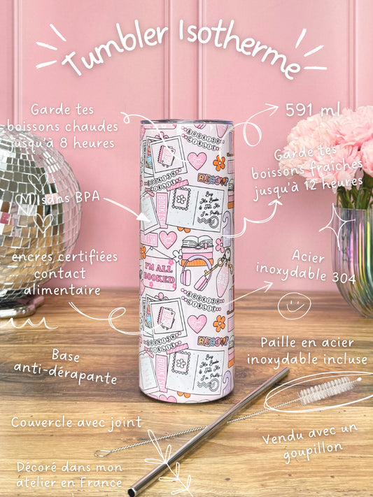 Tumbler Isotherme 591ml avec Couvercle et Paille - Book Mood
