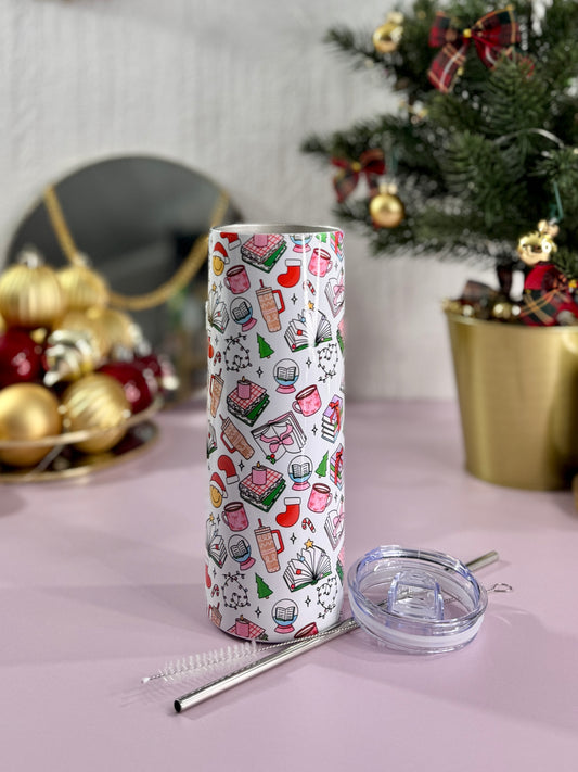 Mug Isotherme 591ml avec Couvercle et Paille - Bookish Christmas