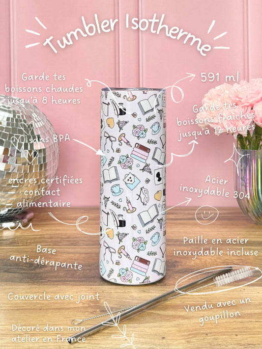 Tumbler Isotherme 591ml avec Couvercle et Paille - Historical Romance