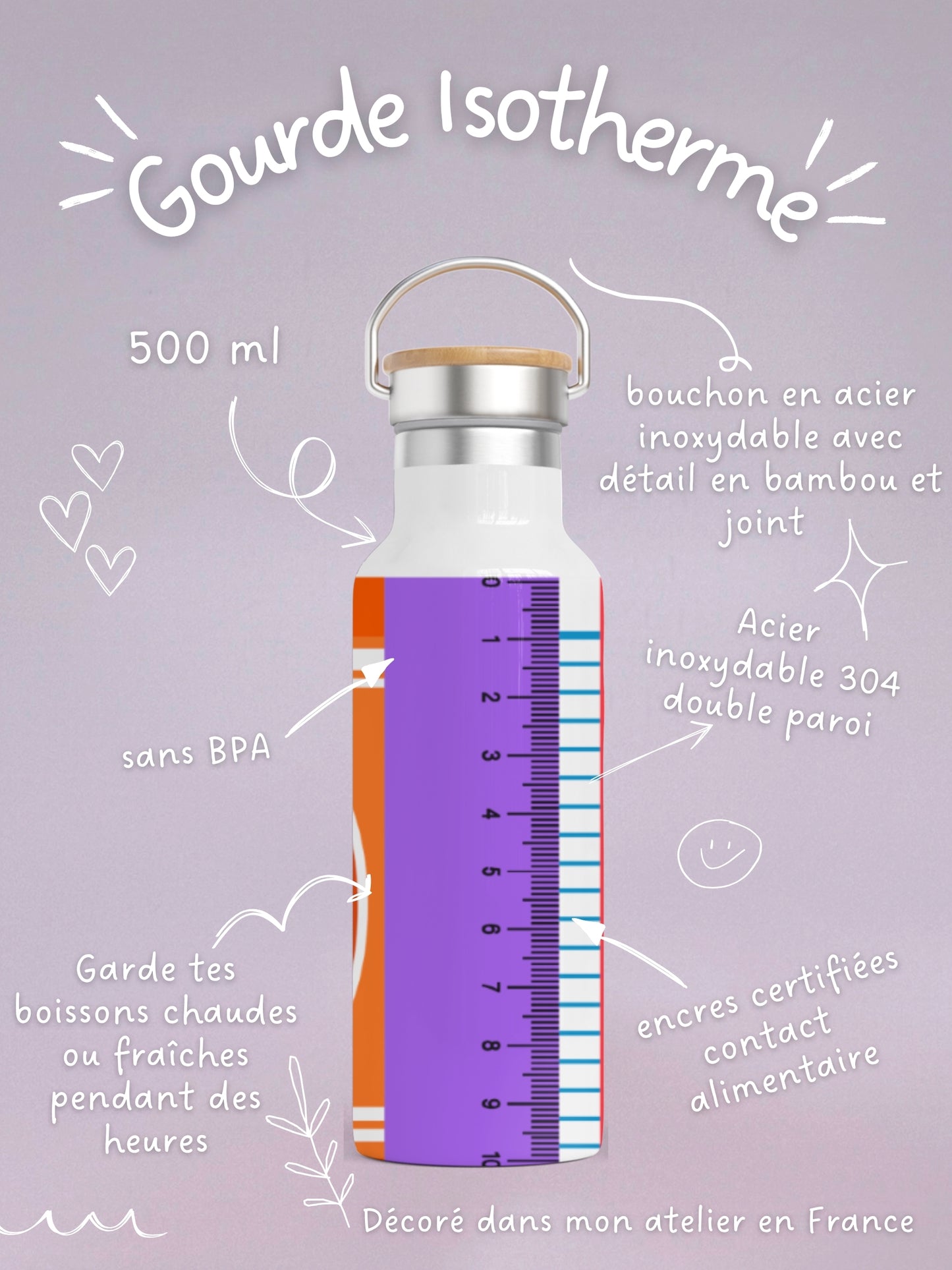Gourde Isotherme 500 ml - Maîtresse Color - Personnalisable
