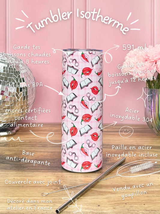 Tumbler Isotherme 591ml avec Couvercle et Paille - Spicy Reader