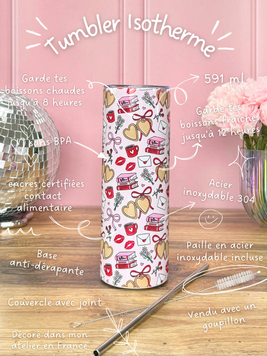 Tumbler Isotherme 591ml avec Couvercle et Paille - Romance Book Club