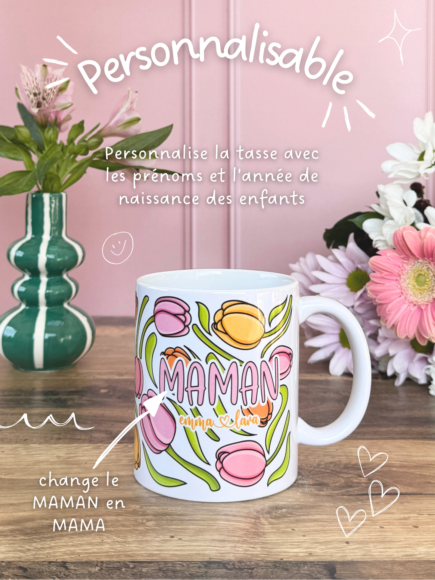Tasse Céramique 330 ml - Maman Tulipes - Personnalisable