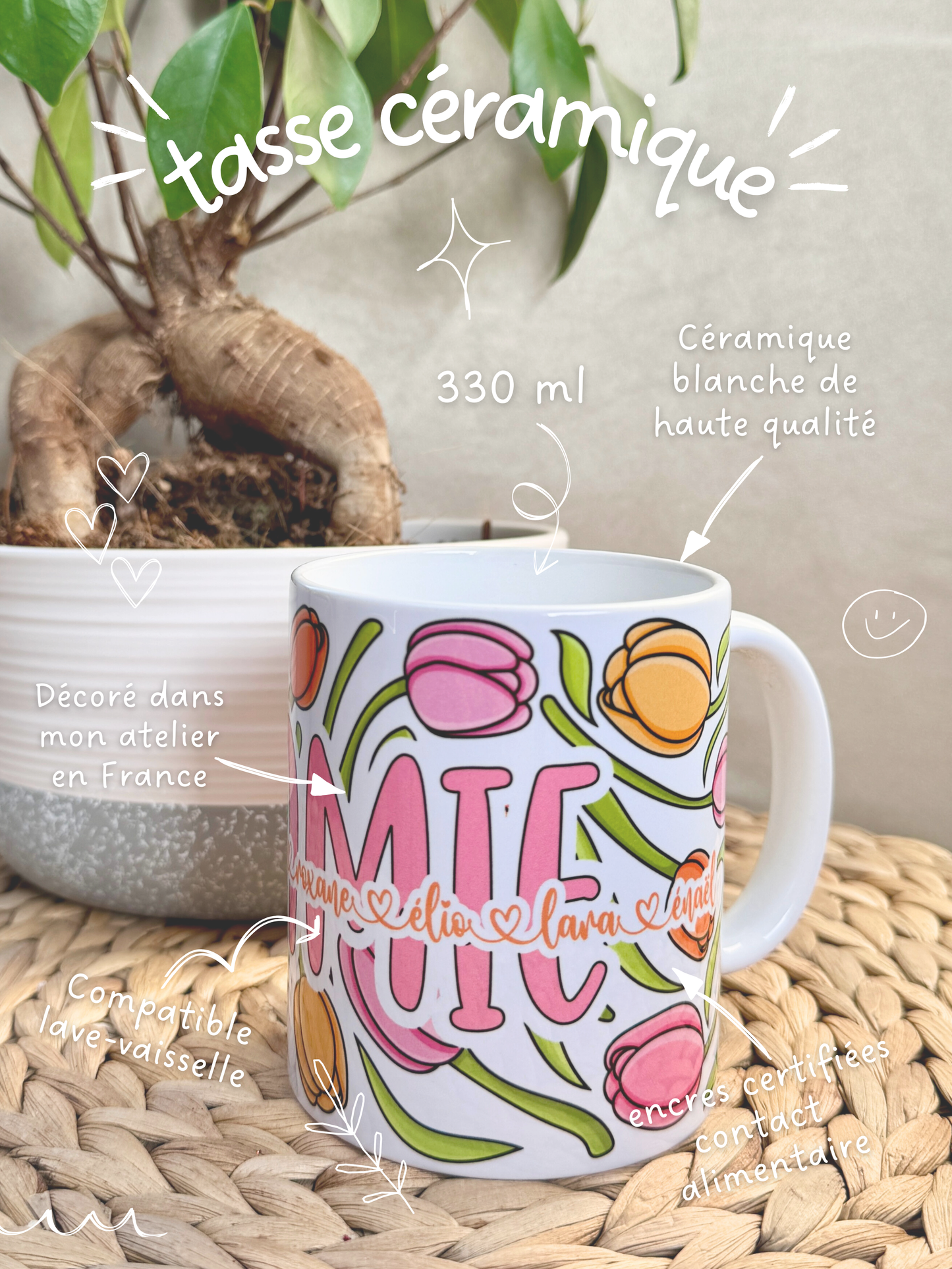 Tasse Céramique 330 ml - Personnalisable - Mamie Tulipes