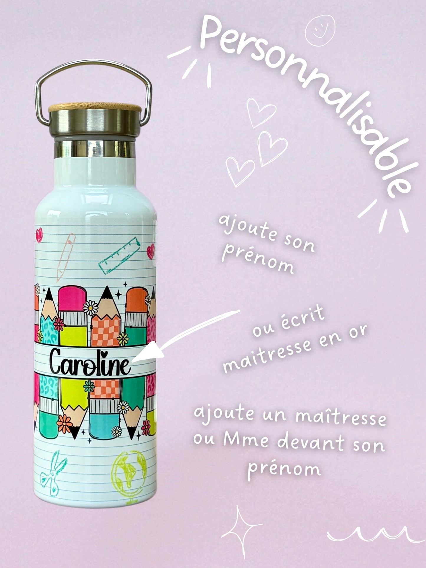 Gourde Isotherme 500 ml - Maîtresse Cahier - Personnalisable