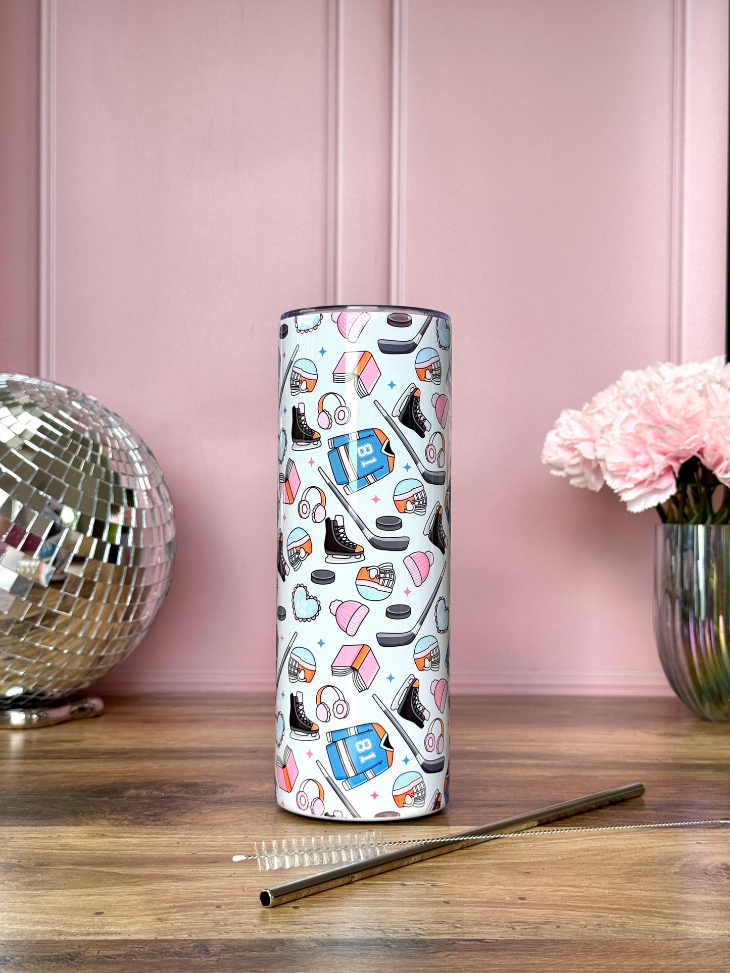 Tumbler Isotherme 591ml avec Couvercle et Paille - Hockey Romance