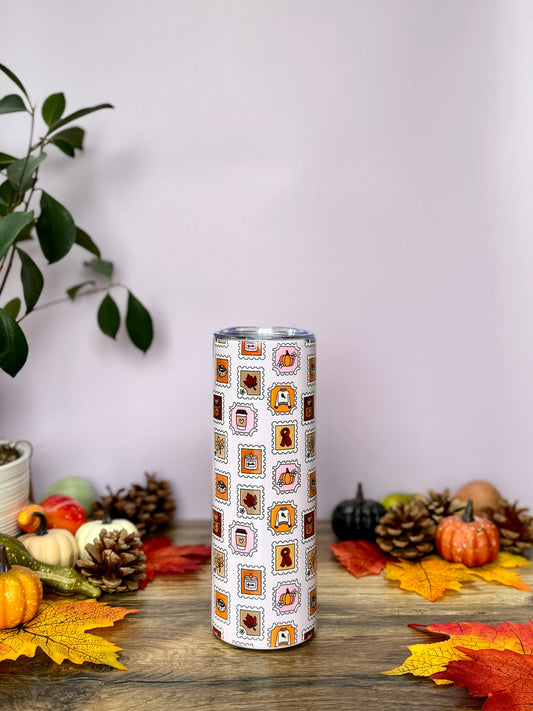 Mug Isotherme 591ml avec Couvercle et Paille - Timbres D'Automne