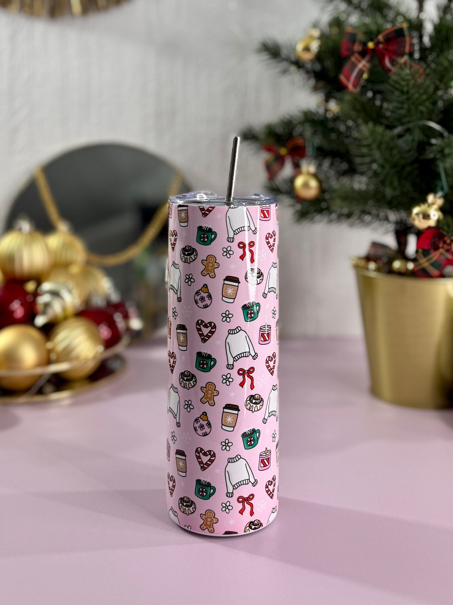 Mug Isotherme 591ml avec Couvercle et Paille - Christmas Girly