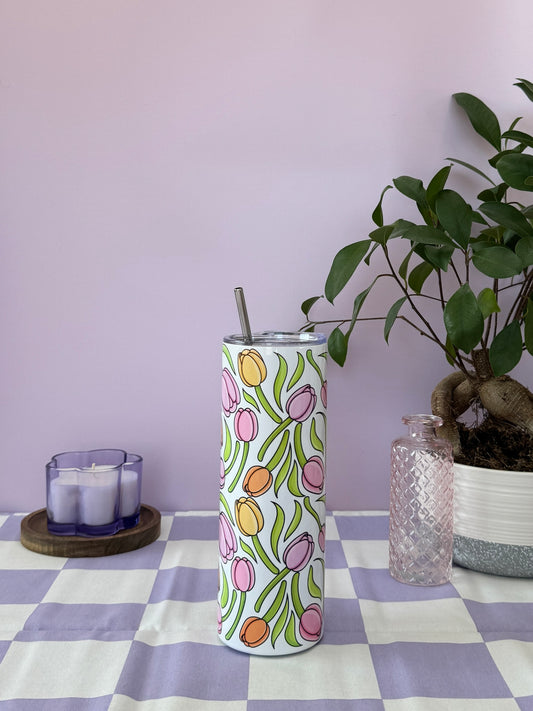 Mug Isotherme 591ml avec Couvercle et Paille - Tulipes