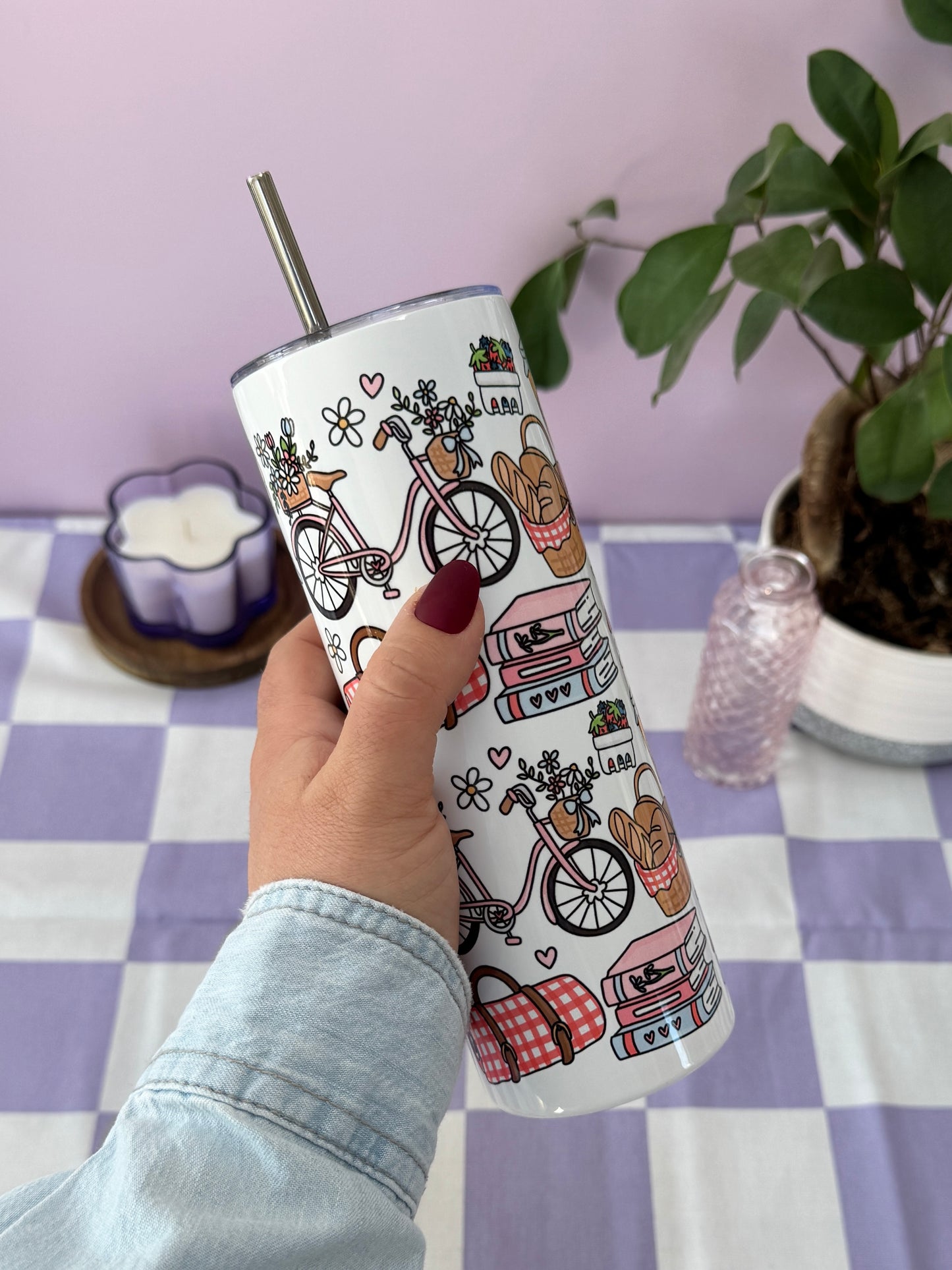 Mug Isotherme 591ml avec Couvercle et Paille - RDV pour un Pique-Nique