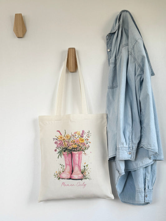 Tote-bag Tissus Recyclé - Bottes Fleuries - Personnalisable